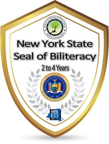 ตราสัญลักษณ์ NYS ของ Biliteracy เป็นเวลา 2-4 ปี